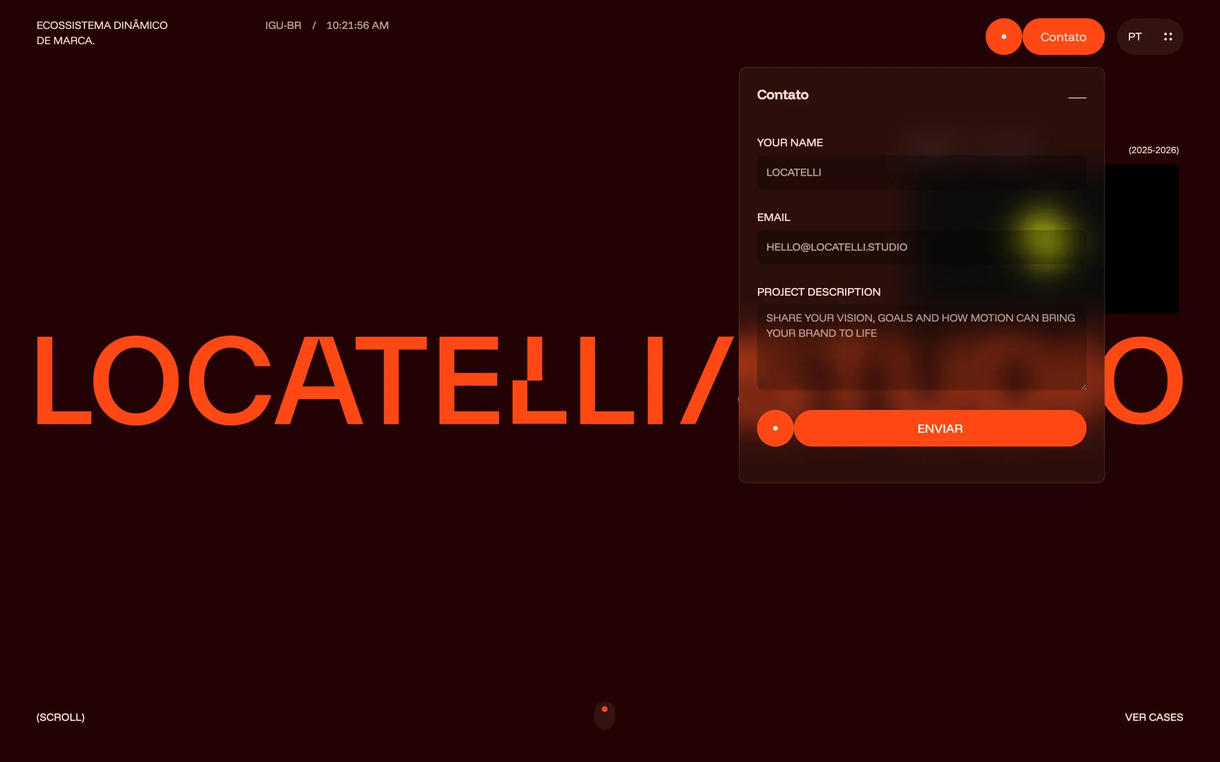 The contact drawer over the wordmark